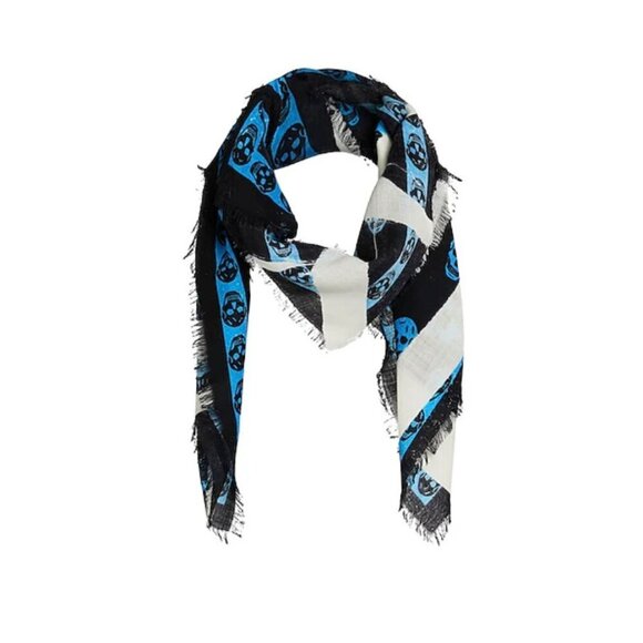 Alexander McQueen Skull Scarf Black & Blue 100% Wool - NWT - Picture 2 of 4